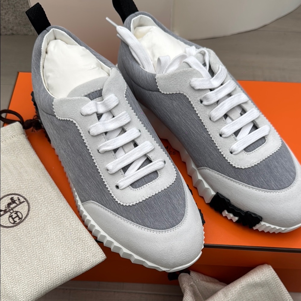 Hermes Gray and White Sneakers